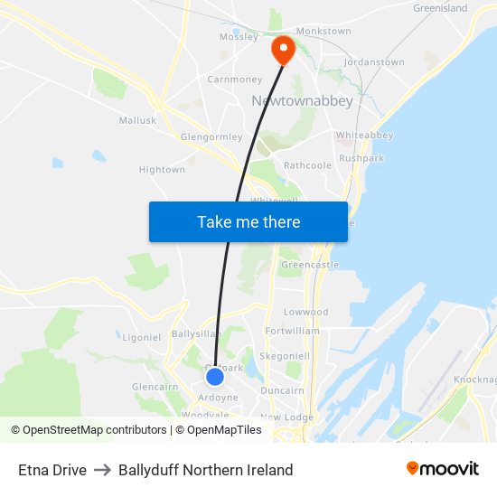 Etna Drive to Ballyduff Northern Ireland map