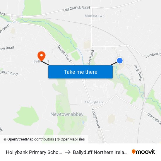 Hollybank Primary School to Ballyduff Northern Ireland map