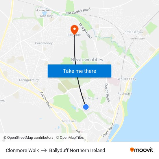 Clonmore Walk to Ballyduff Northern Ireland map