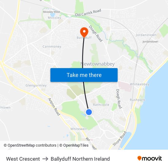 West Crescent to Ballyduff Northern Ireland map