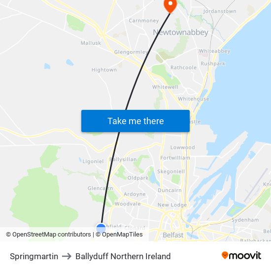 Springmartin to Ballyduff Northern Ireland map