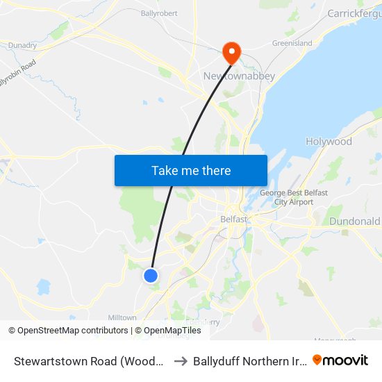 Stewartstown Road (Woodbourne) to Ballyduff Northern Ireland map