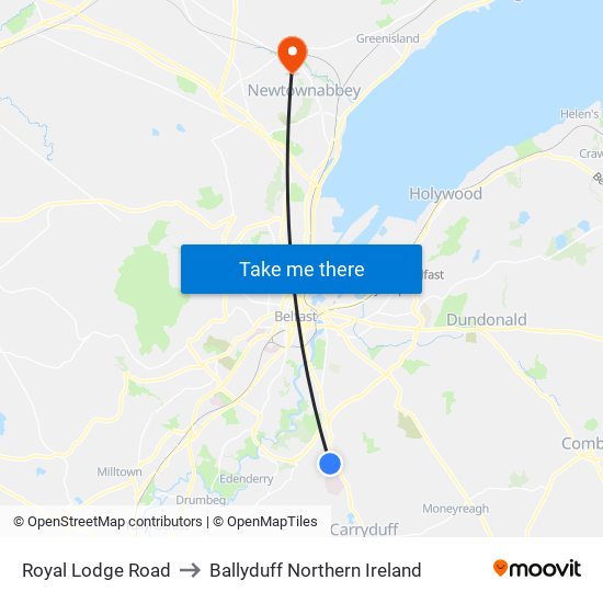 Royal Lodge Road to Ballyduff Northern Ireland map