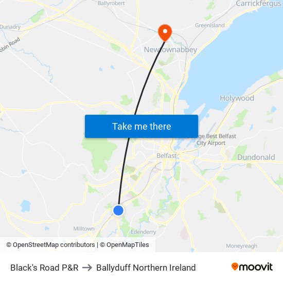 Black's Road P&R to Ballyduff Northern Ireland map