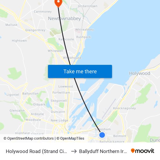 Holywood Road (Strand Cinema) to Ballyduff Northern Ireland map