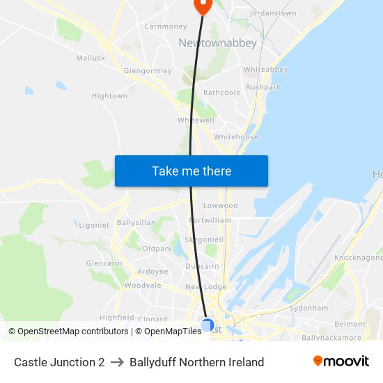 Castle Junction 2 to Ballyduff Northern Ireland map