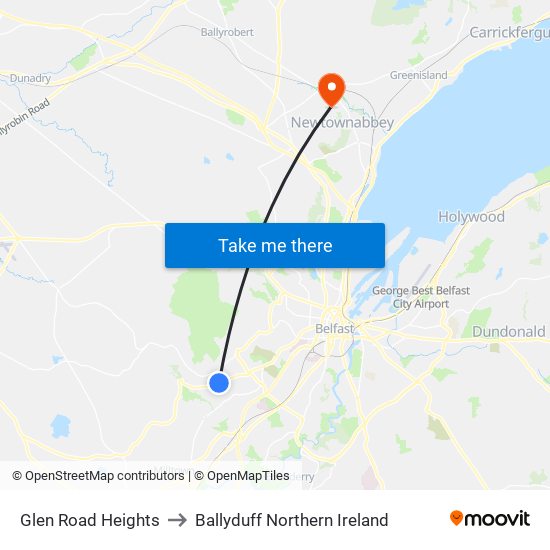 Glen Road Heights to Ballyduff Northern Ireland map