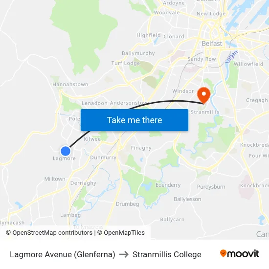 Lagmore Avenue (Glenferna) to Stranmillis College map