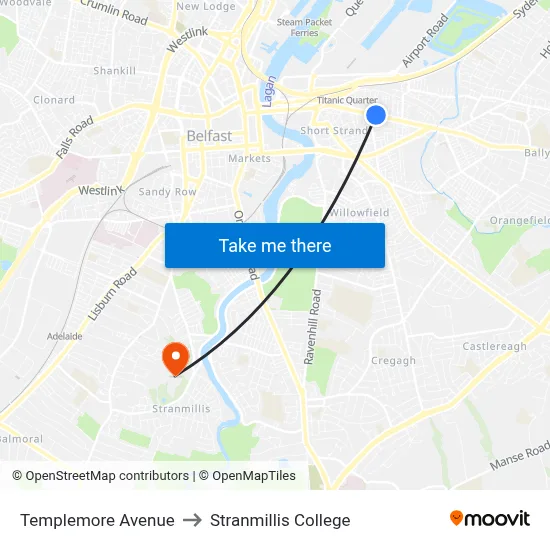 Templemore Avenue to Stranmillis College map