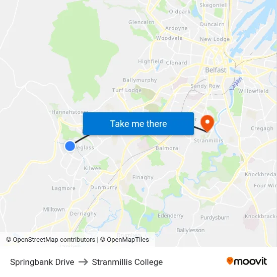 Springbank Drive to Stranmillis College map