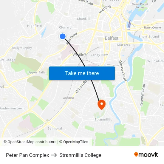 Peter Pan Complex to Stranmillis College map