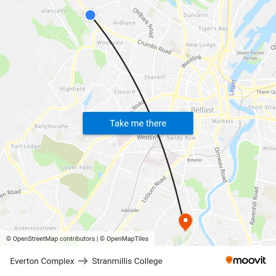 Everton Complex to Stranmillis College map
