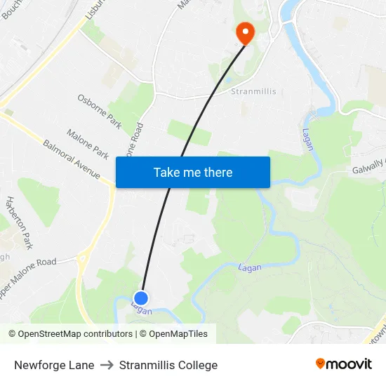 Newforge Lane to Stranmillis College map
