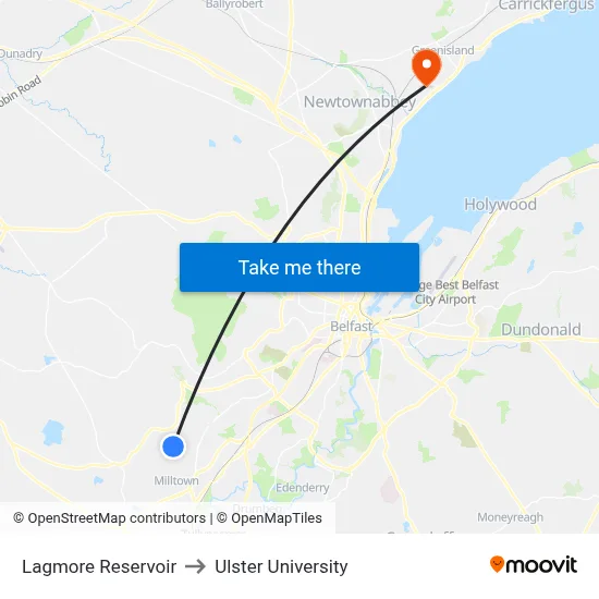 Lagmore Reservoir to Ulster University map