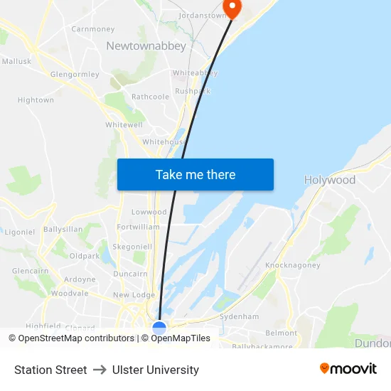 Station Street to Ulster University map