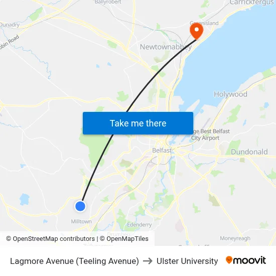 Lagmore Avenue (Teeling Avenue) to Ulster University map