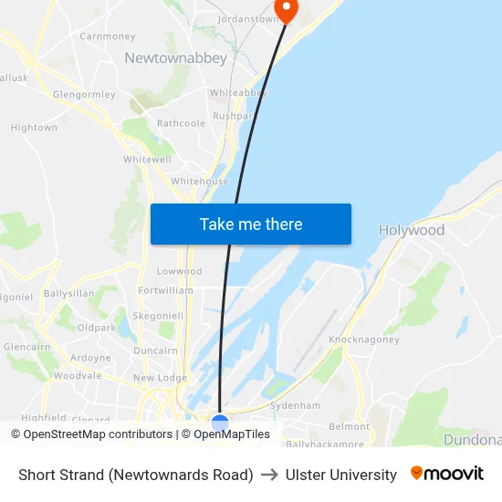 Short Strand (Newtownards Road) to Ulster University map