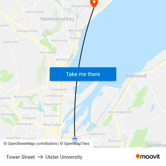 Tower Street to Ulster University map