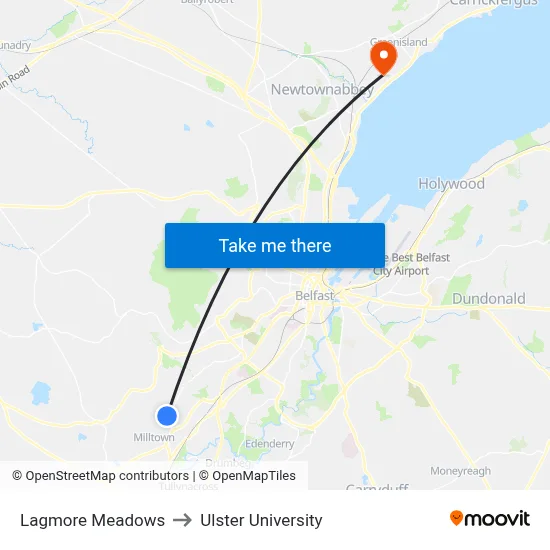 Lagmore Meadows to Ulster University map