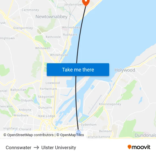 Connswater to Ulster University map