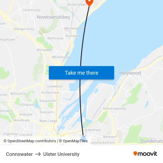 Connswater to Ulster University map