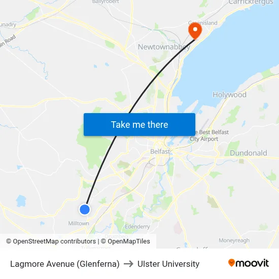 Lagmore Avenue (Glenferna) to Ulster University map