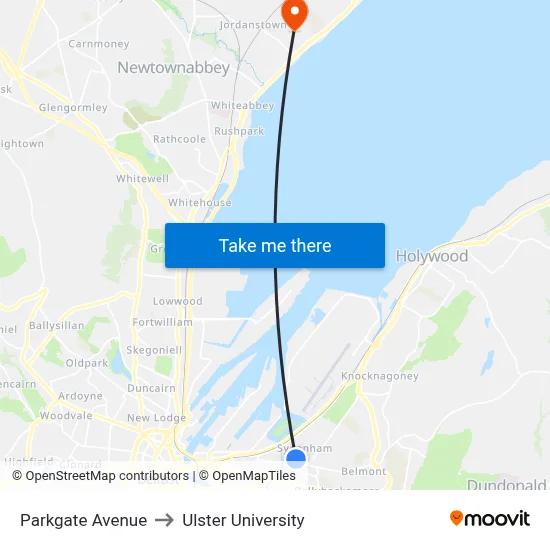 Parkgate Avenue to Ulster University map