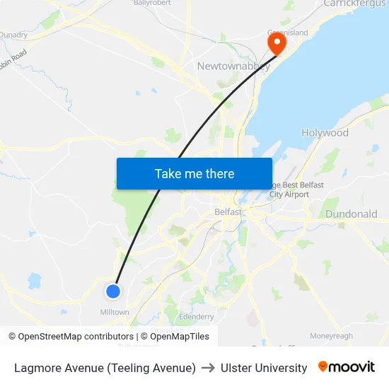 Lagmore Avenue (Teeling Avenue) to Ulster University map
