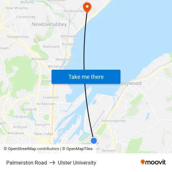 Palmerston Road to Ulster University map