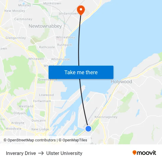 Inverary Drive to Ulster University map