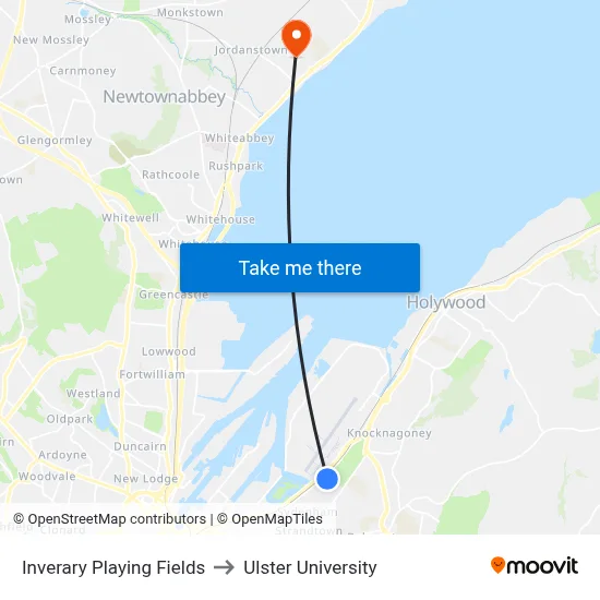 Inverary Playing Fields to Ulster University map