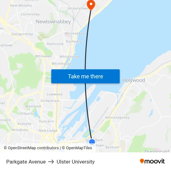 Parkgate Avenue to Ulster University map