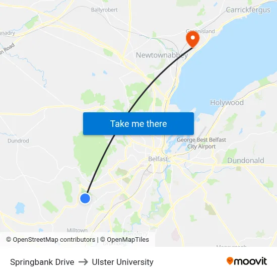Springbank Drive to Ulster University map
