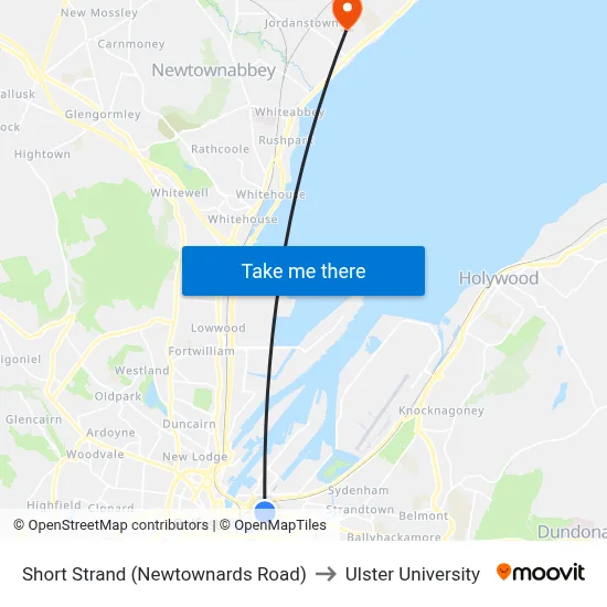 Short Strand (Newtownards Road) to Ulster University map