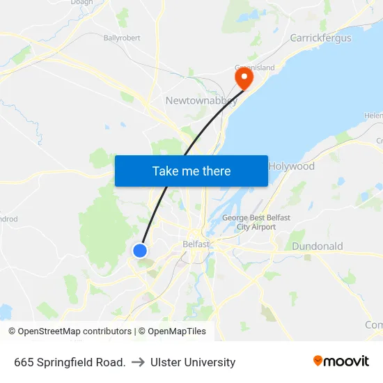 665 Springfield Road. to Ulster University map