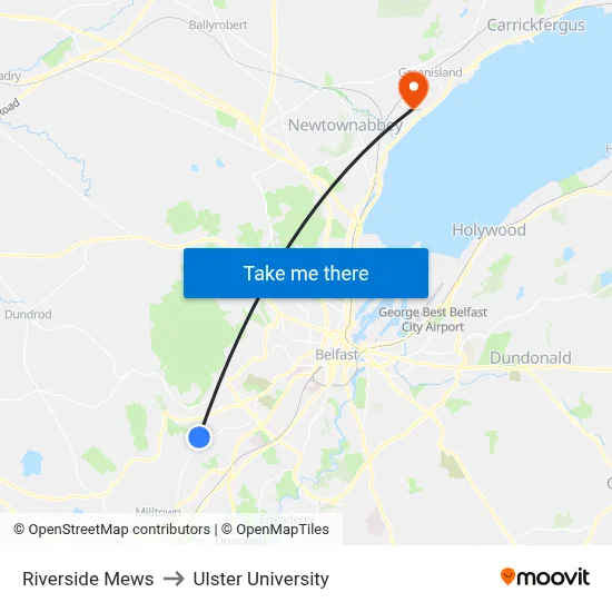 Riverside Mews to Ulster University map
