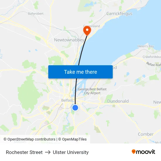 Rochester Street to Ulster University map