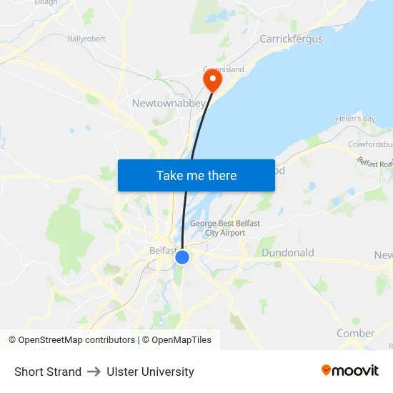 Short Strand to Ulster University map