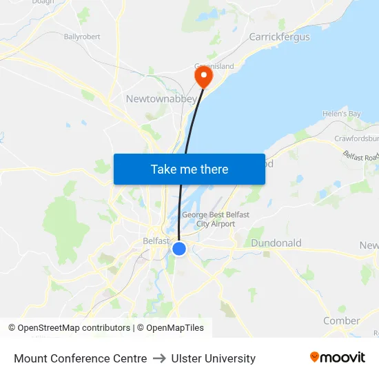 Mount Conference Centre to Ulster University map