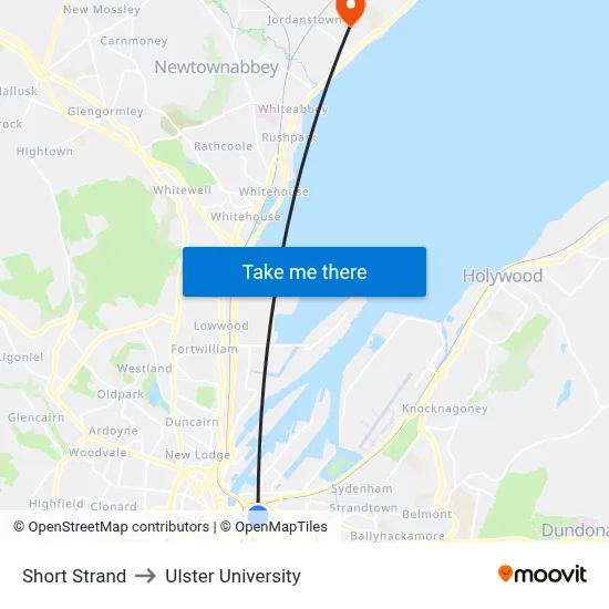 Short Strand to Ulster University map