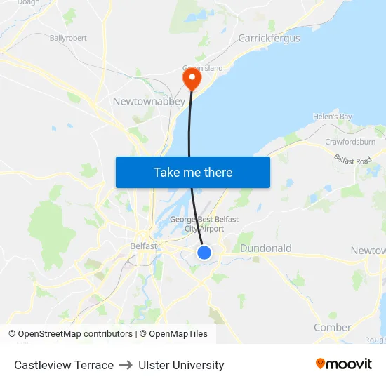 Castleview Terrace to Ulster University map