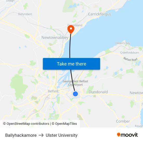 Ballyhackamore to Ulster University map