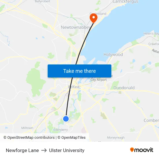 Newforge Lane to Ulster University map