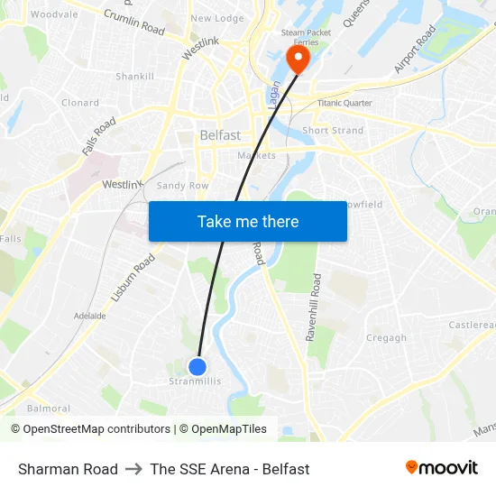 Sharman Road to The SSE Arena - Belfast map
