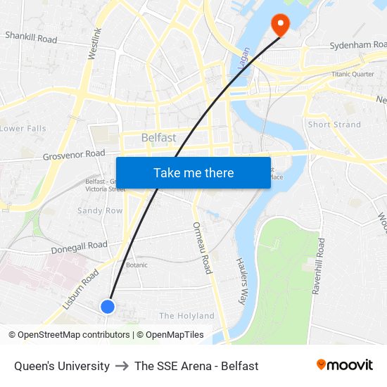 Queen's University to The SSE Arena - Belfast map