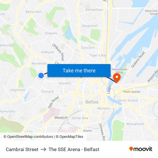 Cambrai Street to The SSE Arena - Belfast map