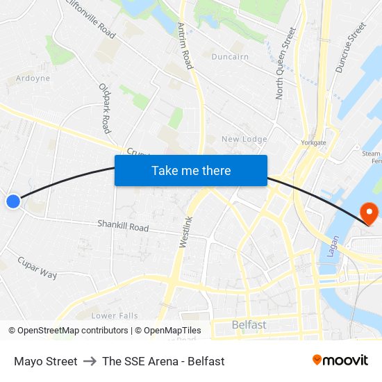 Mayo Street to The SSE Arena - Belfast map
