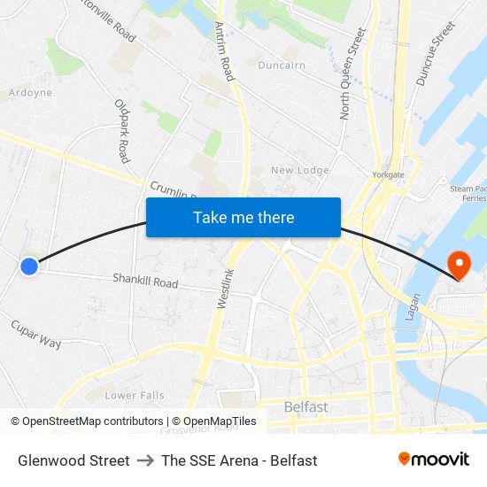 Glenwood Street to The SSE Arena - Belfast map