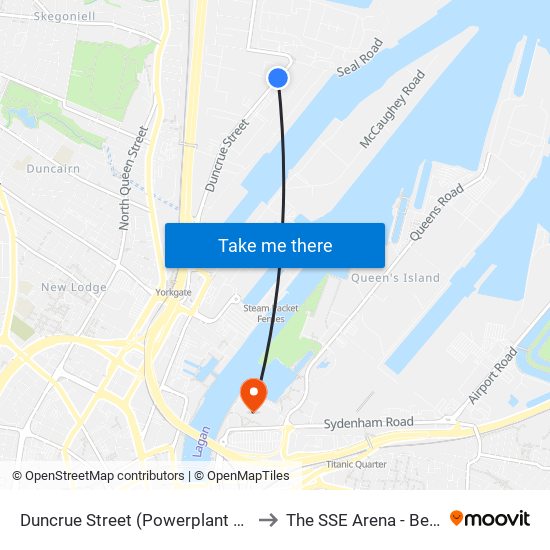 Duncrue Street (Powerplant Trade) to The SSE Arena - Belfast map