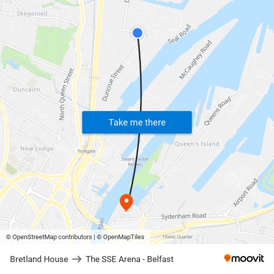 Bretland House to The SSE Arena - Belfast map